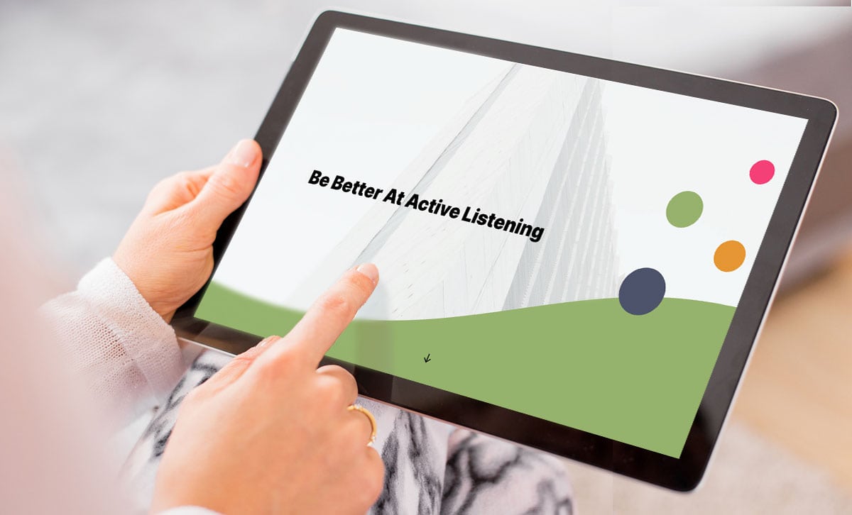Screenshot of title screen for Be Better At Active Listening microlearning course.