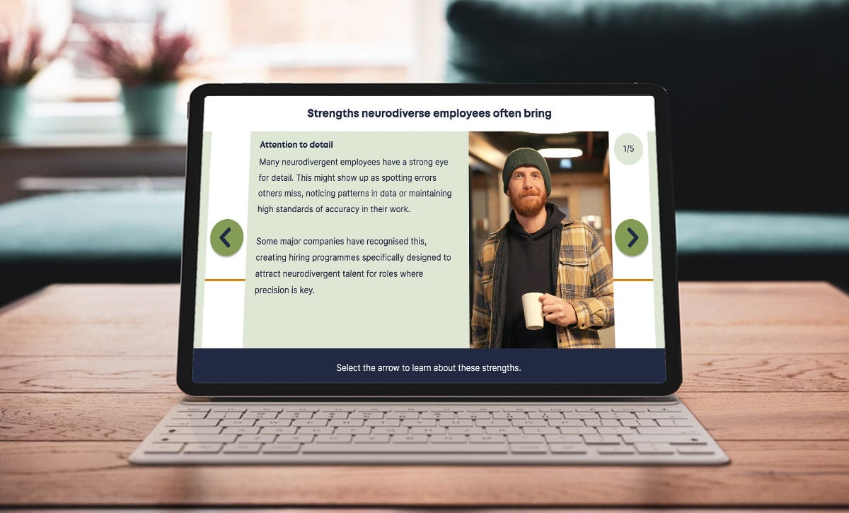 Screenshot of stengths neurodiverse collegues bring slide from Neurodiversity in the Workplace online course