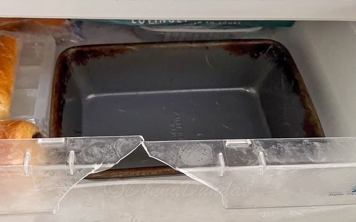 loaf tin in freezer drawer.