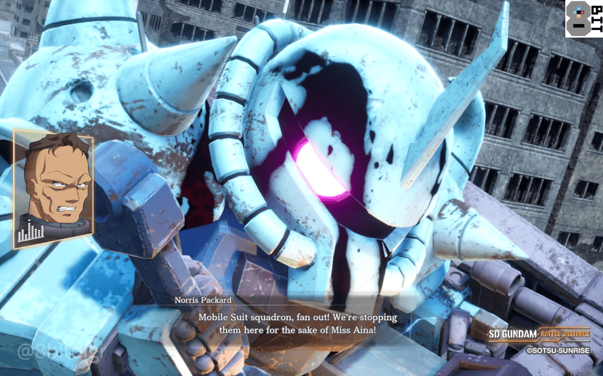 Norris Packard from Mobile Suit Gundam: The 08th MS Team enters the battle during SD Gundam: Battle Alliance. 