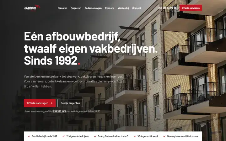 Gratis homepage-ontwerp van RankPilot voor Habovo Groep