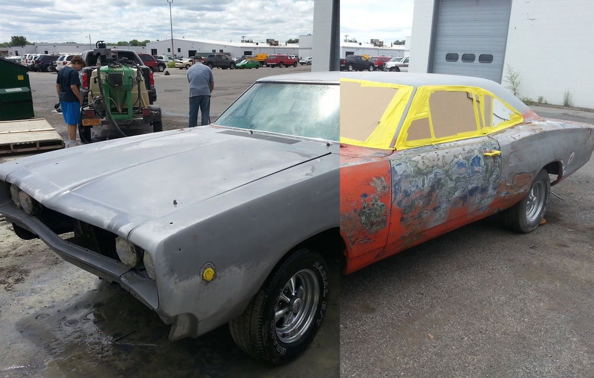 Before and After Rust Removal using dustless blasting