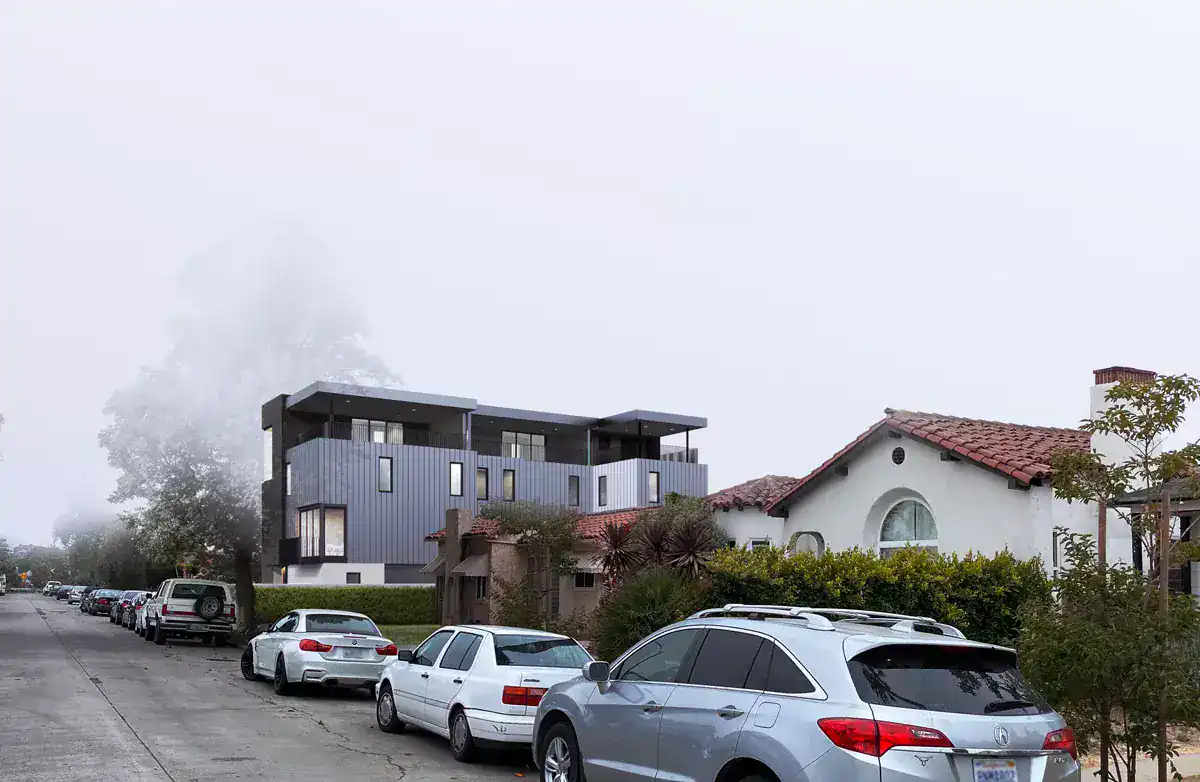 Contemporary residential apartment building with modern design and clean lines.