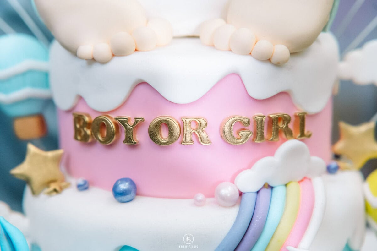 'Boy or girl' cake at Deepak and Joy's gender reveal party at B-Story Garden Café, Bangkok