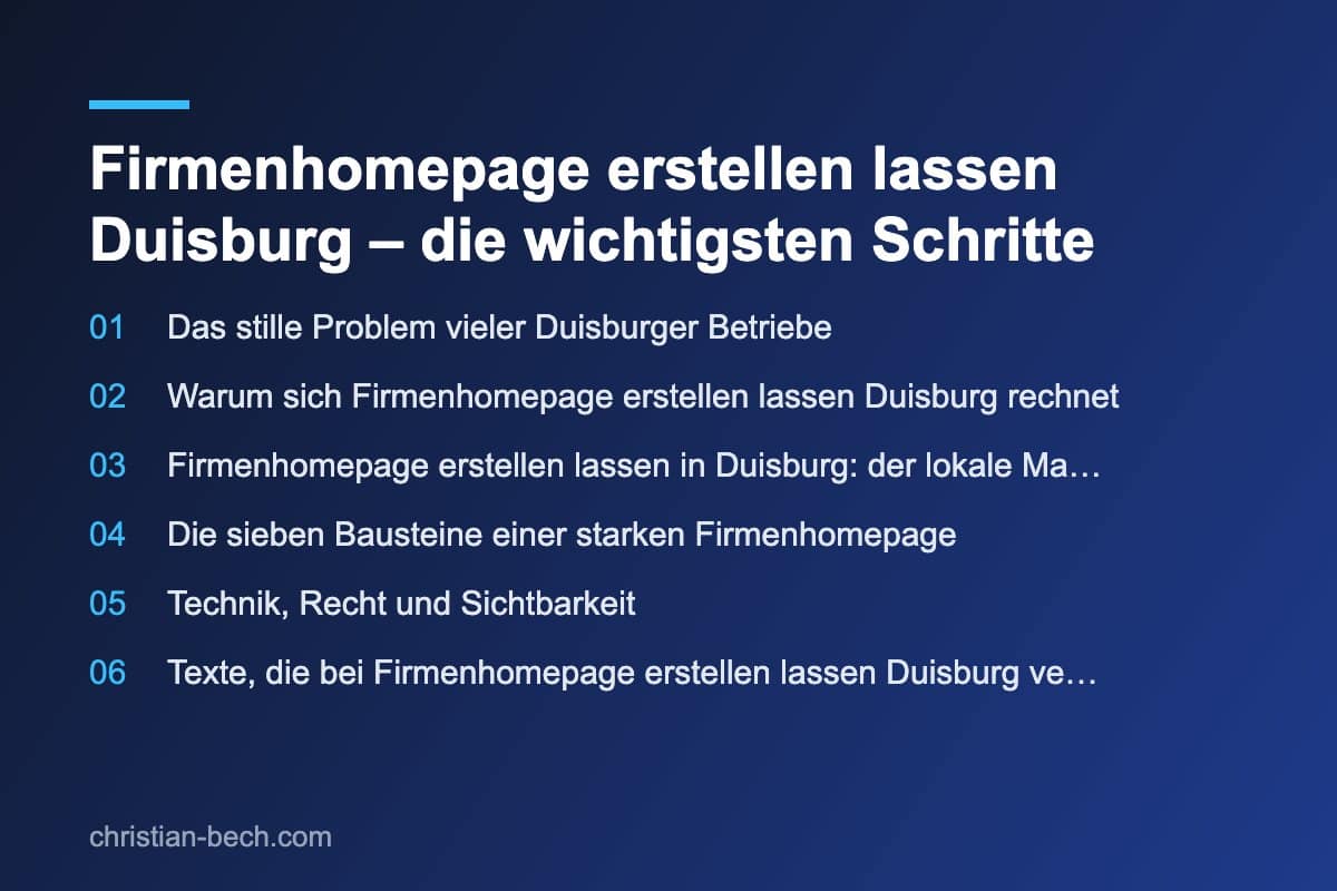 Firmenhomepage erstellen lassen Duisburg – die wichtigsten Schritte