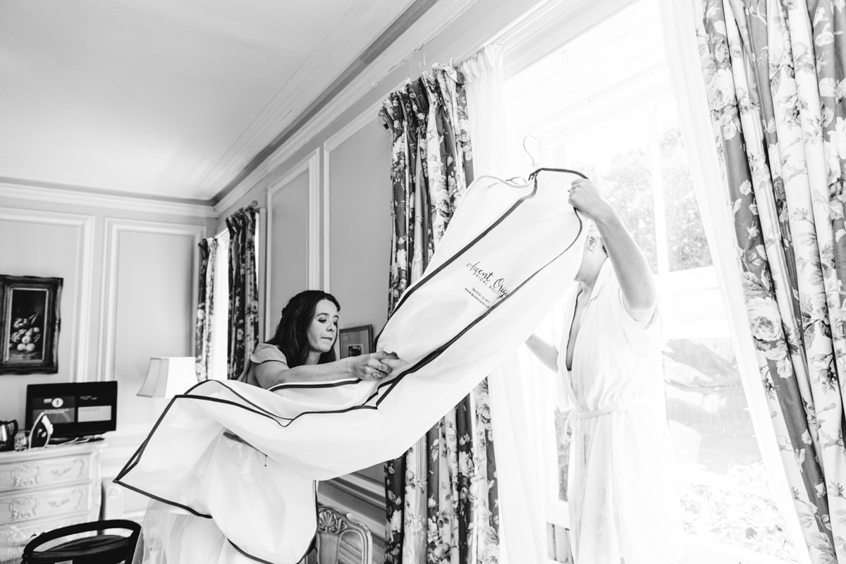 bride with dress at eshott hall