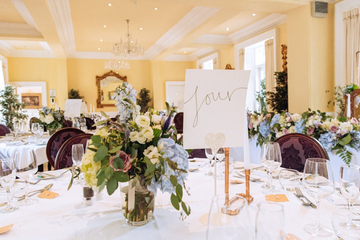 wedding breakfast room at eshott hall northumberland wedding venue