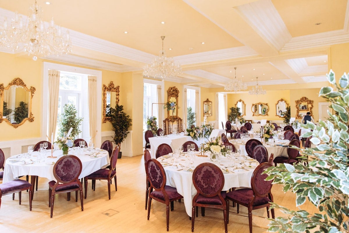 wedding breakfast room at eshott hall northumberland wedding venue