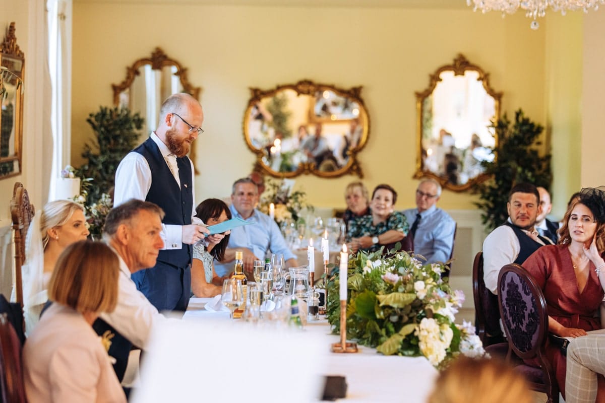 wedding breakfast room at eshott hall northumberland wedding venue