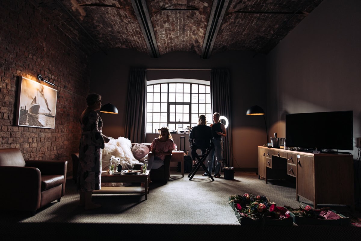 bridal prep at the titanic hotel in liverpool