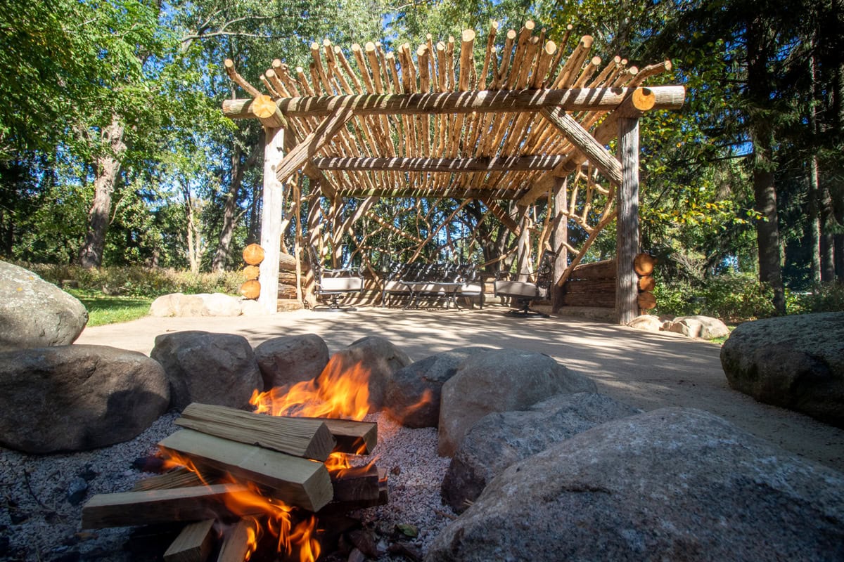 log Pergola with fireplace