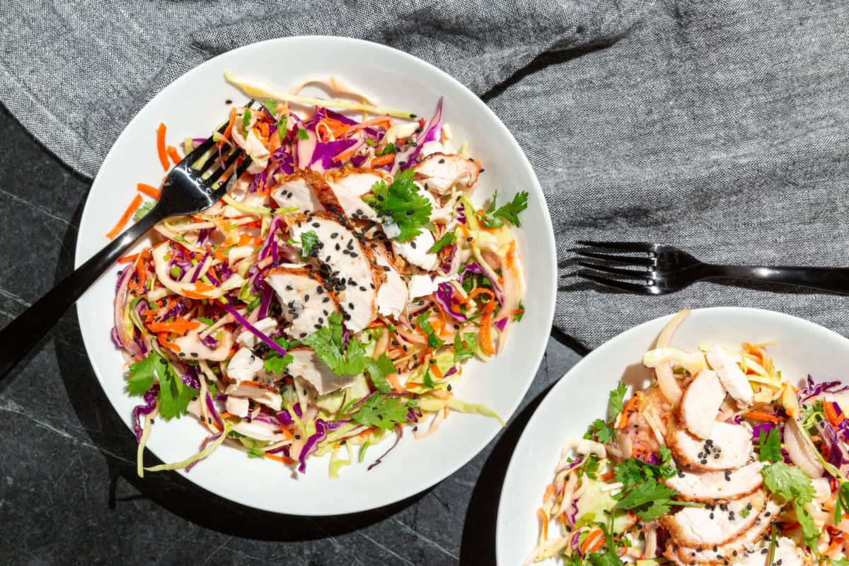 Sesame Cabbage Salad with Chicken and Green Apple