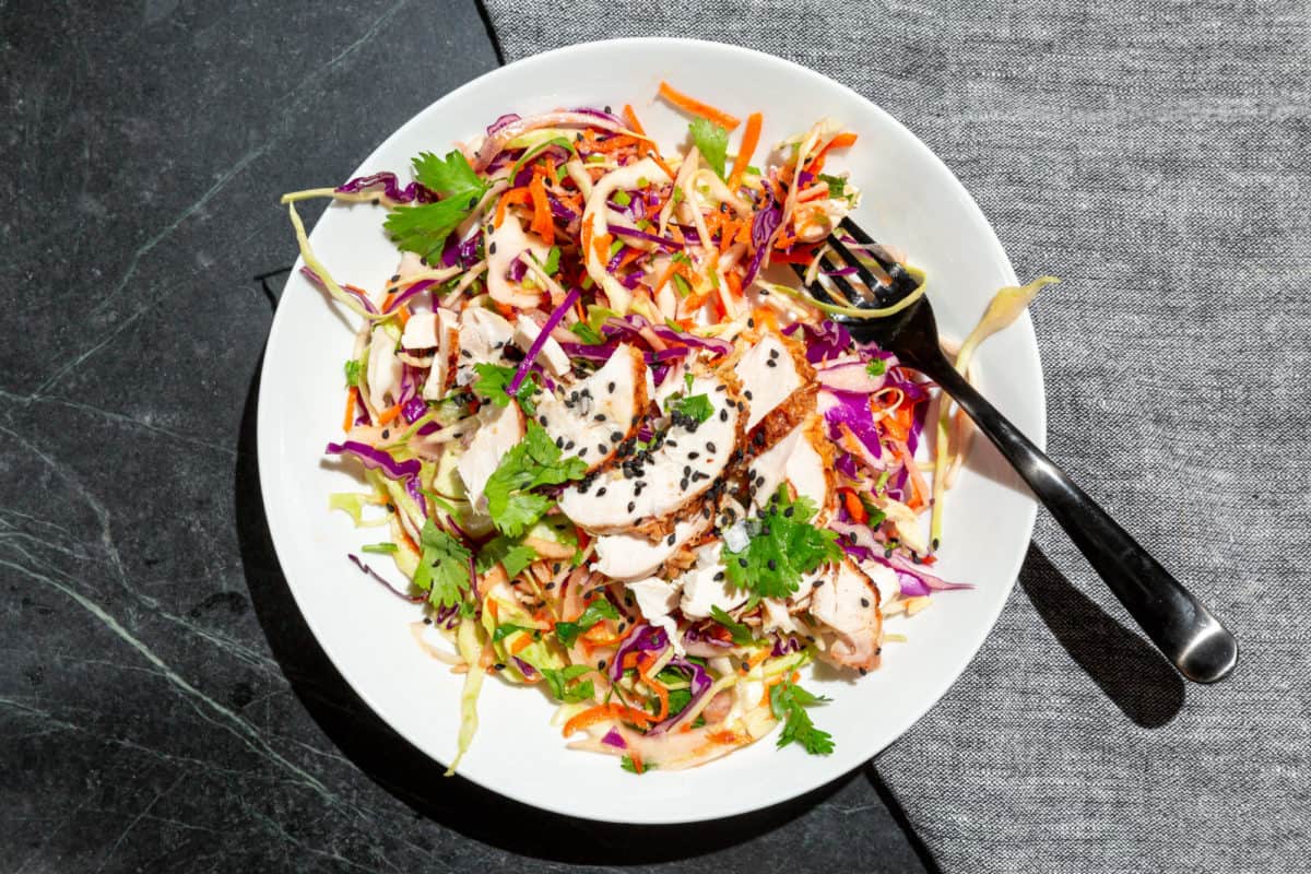 Sesame Cabbage Salad with Chicken and Green Apple