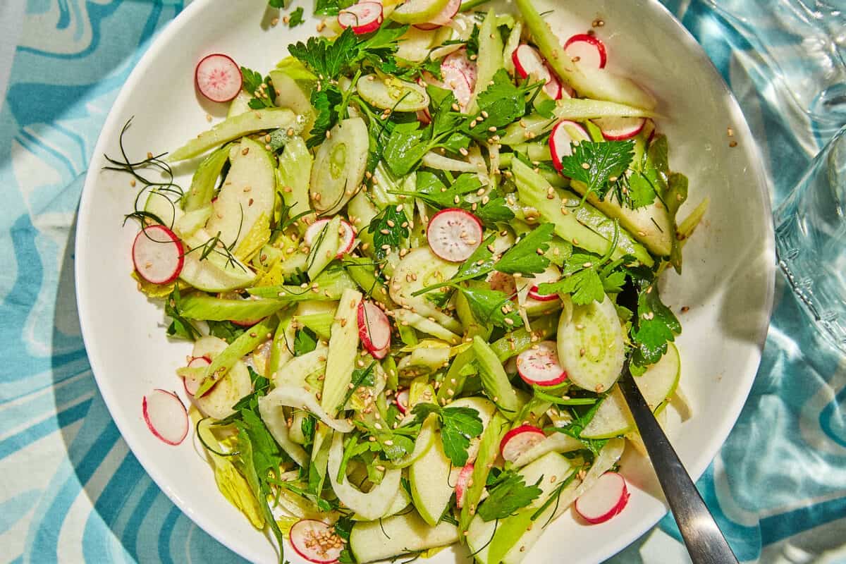 Celery Apple Fennel Salad with sesame parsley and radish