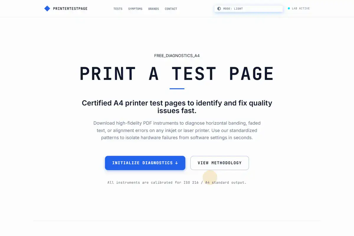 PrinterTestPage website interface