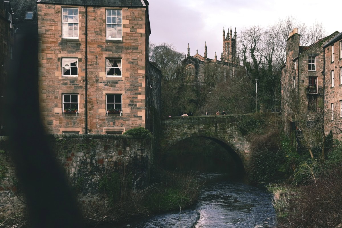 dean_village_edinburgh View of Rhema Christian church and Bell's Brae bridge from the Dean Village in Edinburgh