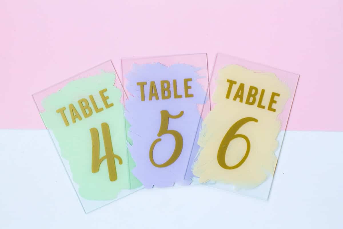 DIY THESE MODERN PASTEL PAINTED GLASS WEDDING TABLE NUMBERS - Diy Modern Painted Pastel Table Numbers Gold Vinyl Unique Handmade Easy Cheap