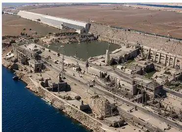 Aerial view of the Nile control structure and channels