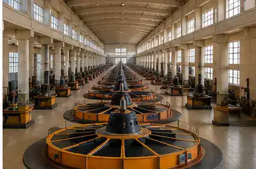 Hydroelectric generators inside the power station hall