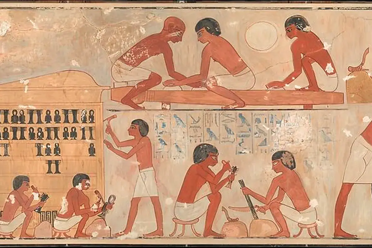 Carpenters at work in Rekhmire TT100 in the Tombs of the Nobles in Luxor