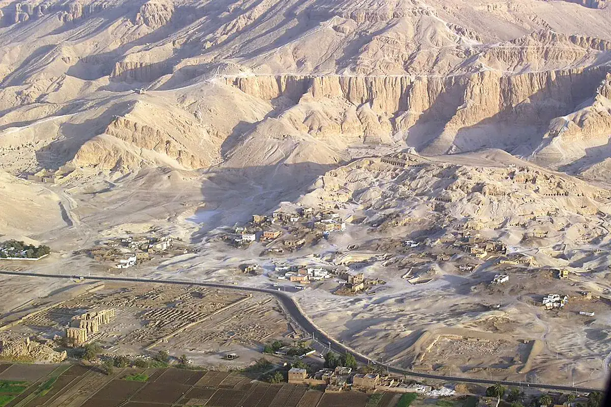 Aerial view of the Tombs of the Nobles and Sheikh Abd el-Qurna in Luxor