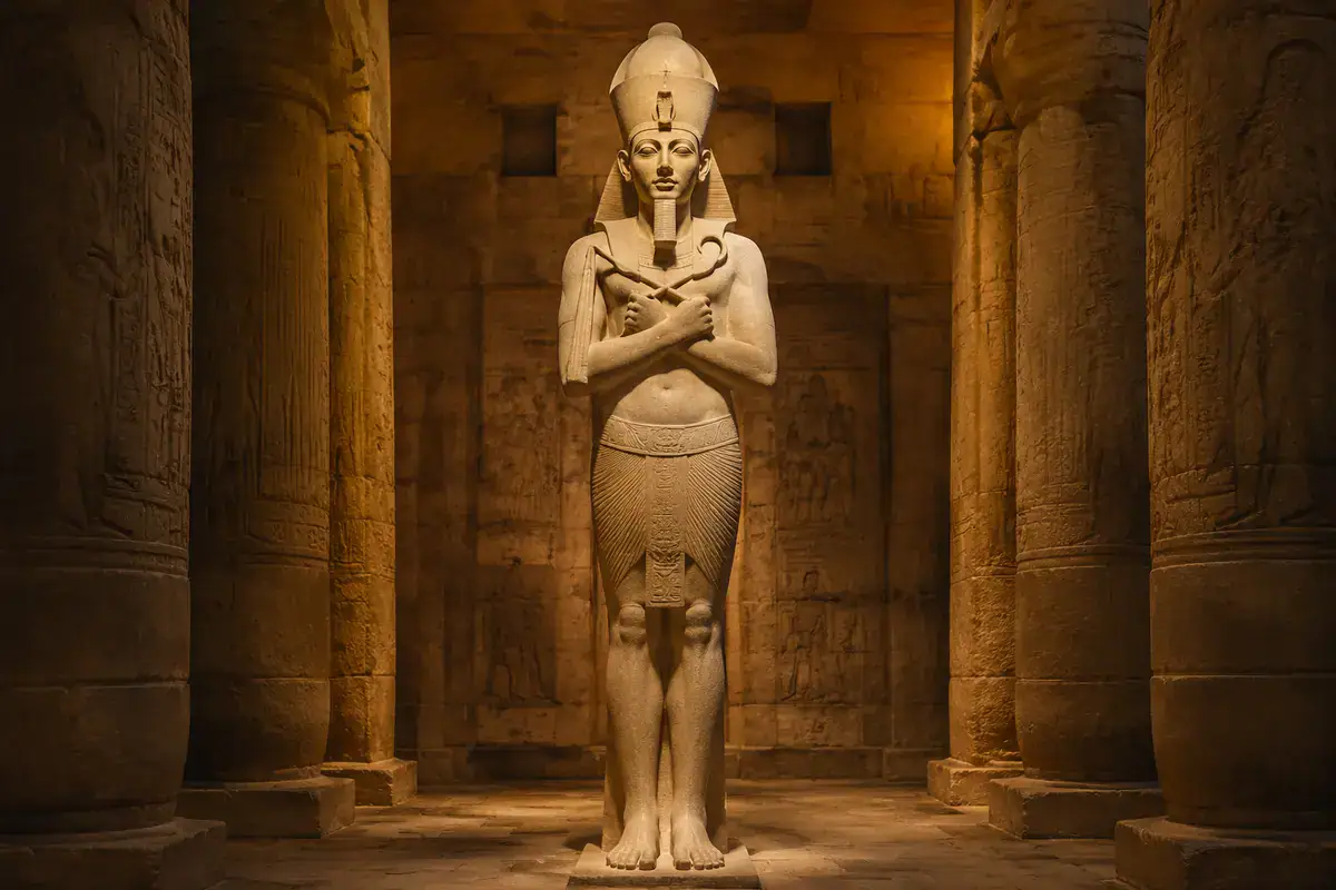 Historically inspired reconstruction of a colossal sandstone statue of Pharaoh Akhenaten