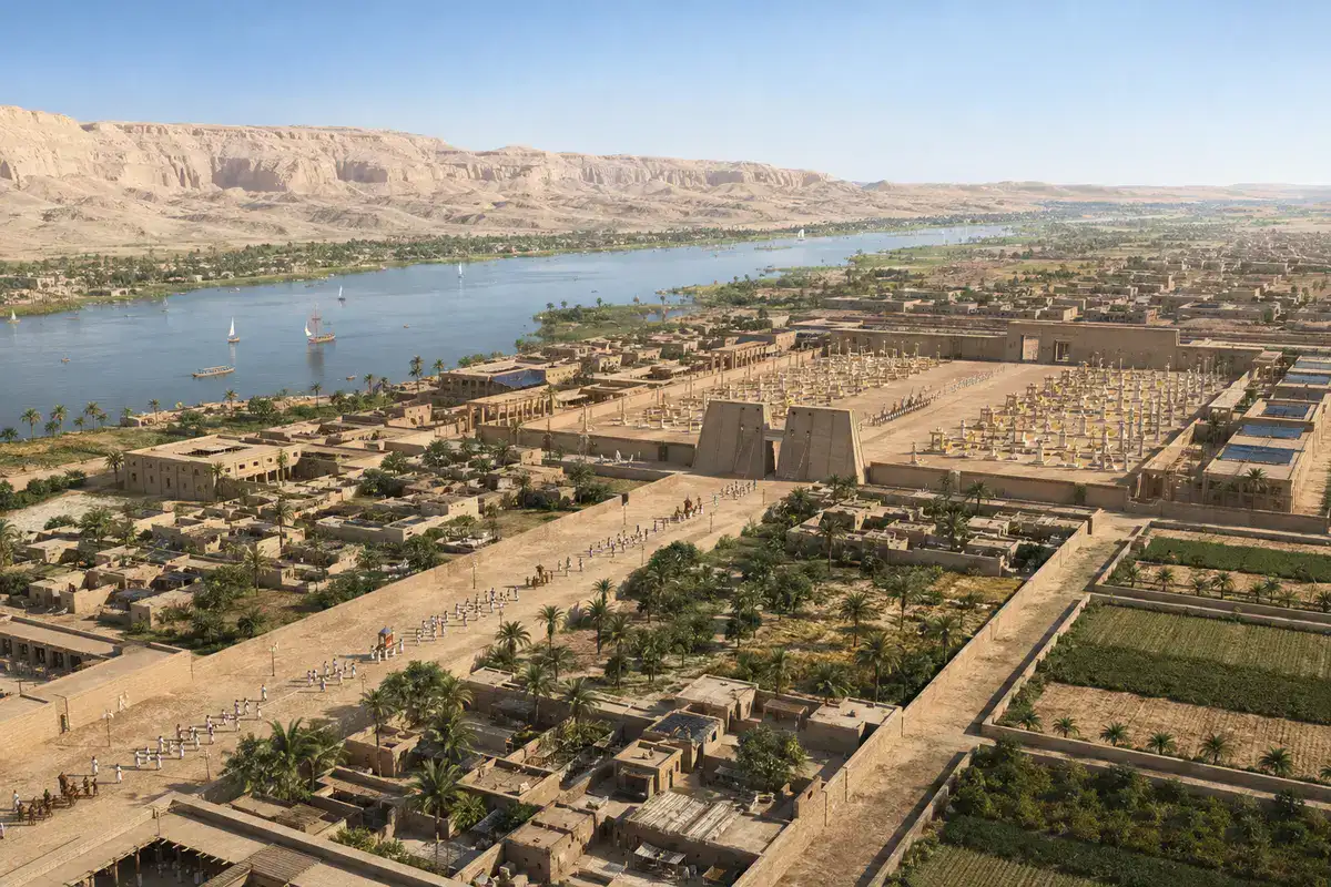 Archaeological reconstruction of Akhetaten city founded by Akhenaten at Tell el-Amarna