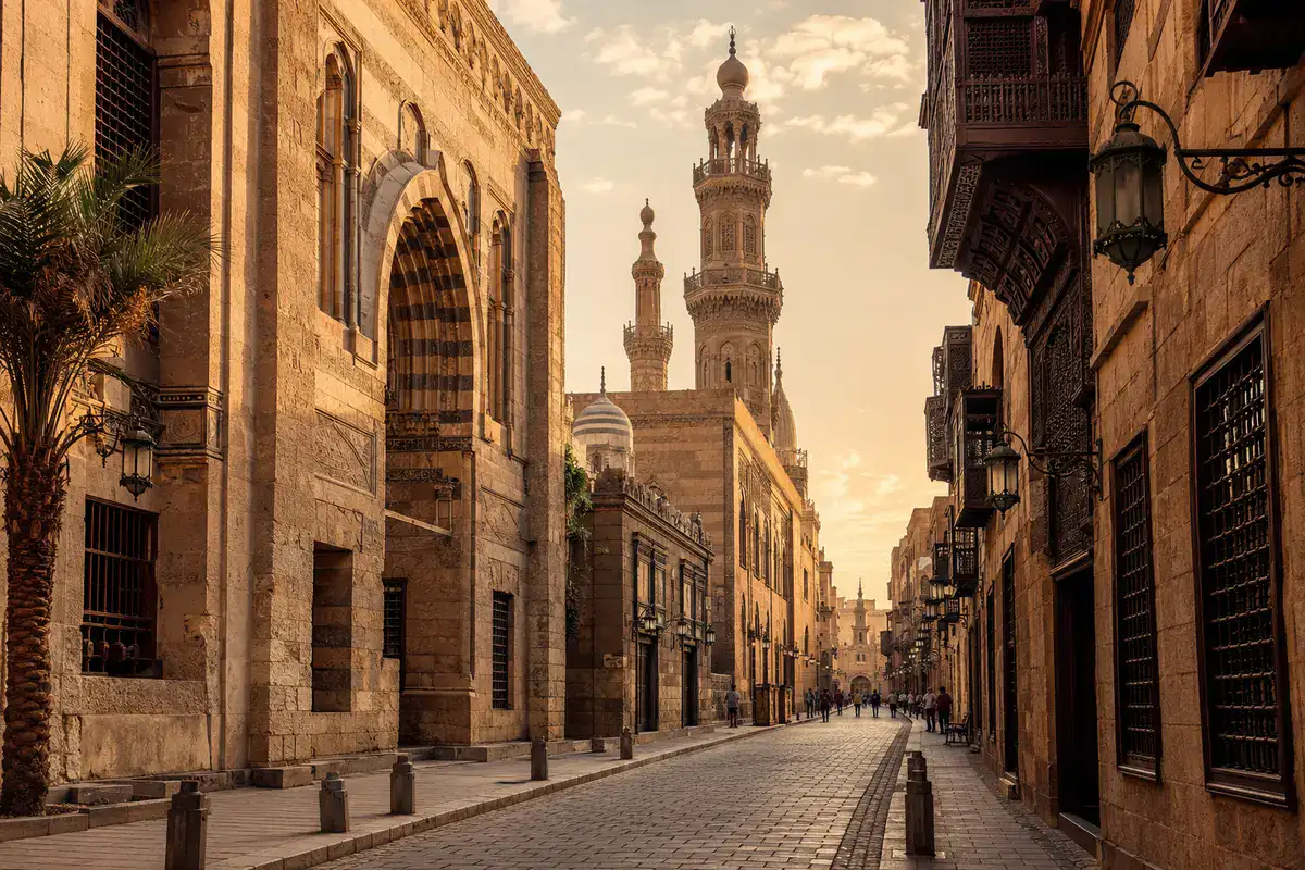 Historic Islamic Cairo architecture along Al-Muizz Street