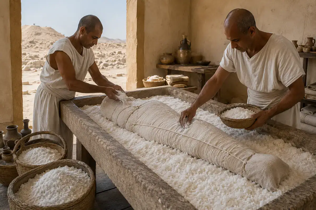 Natron drying stage in mummification in Ancient Egypt