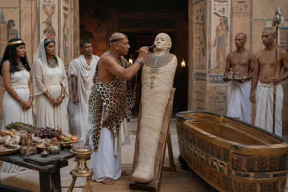 Opening of the Mouth ceremony performed for an ancient Egyptian mummy