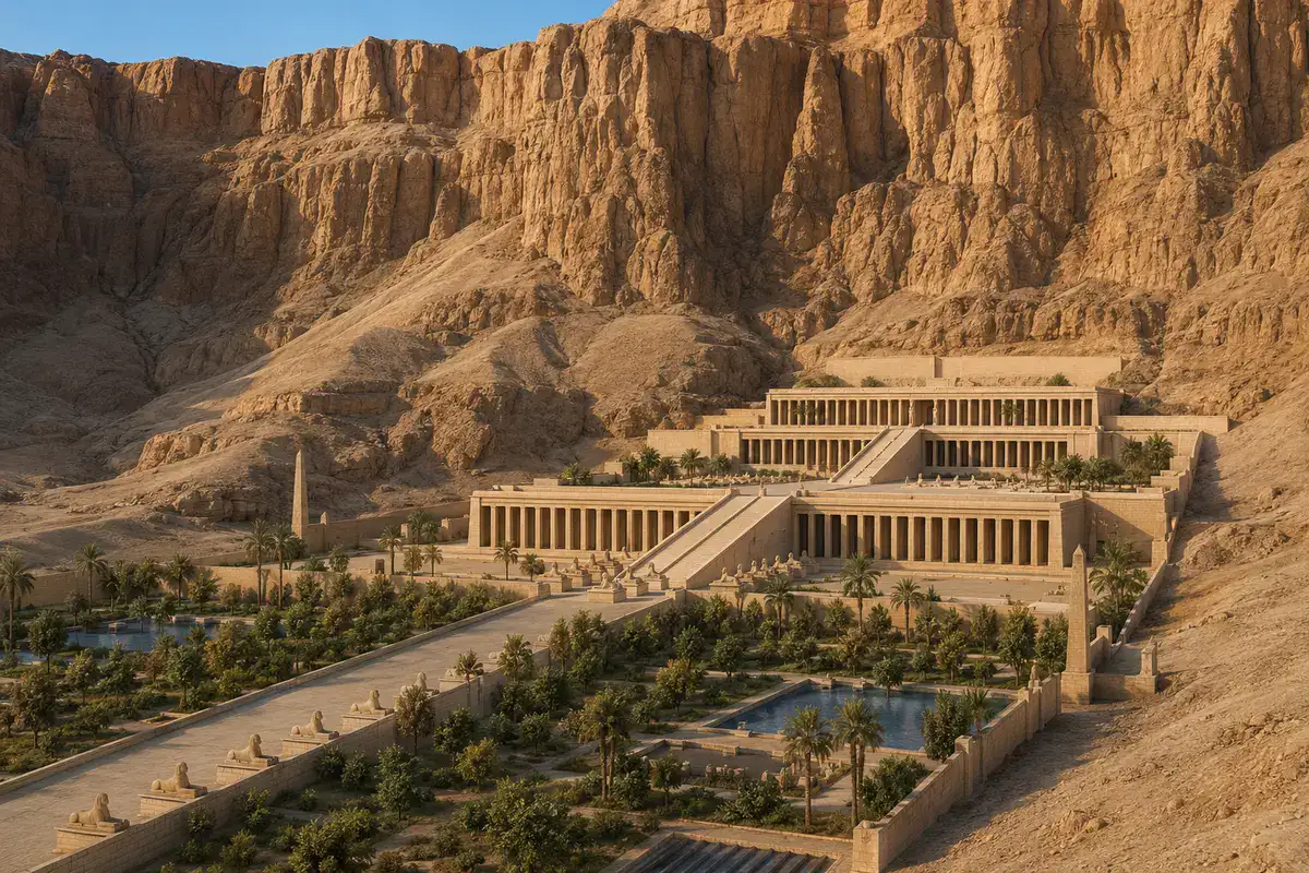 Reconstruction of Queen Hatshepsut temple at Deir el-Bahari