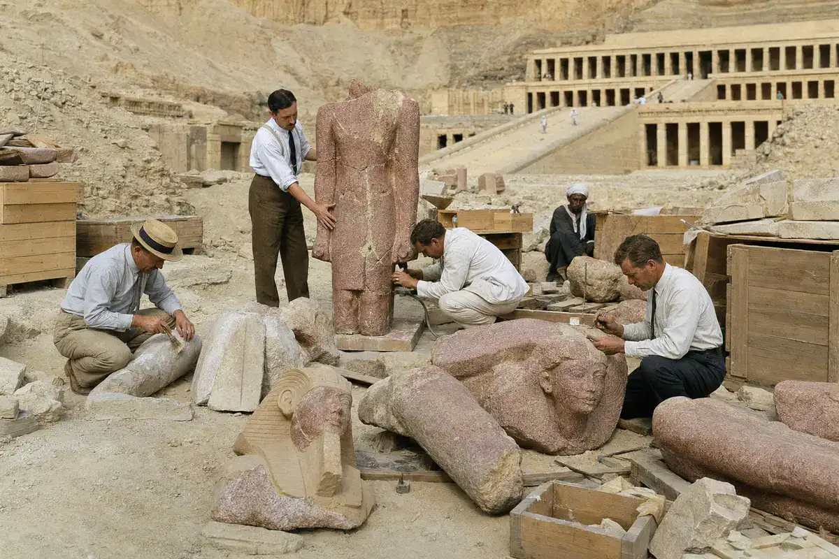 Archaeologists rediscovering statues of Queen Hatshepsut at Deir el-Bahari