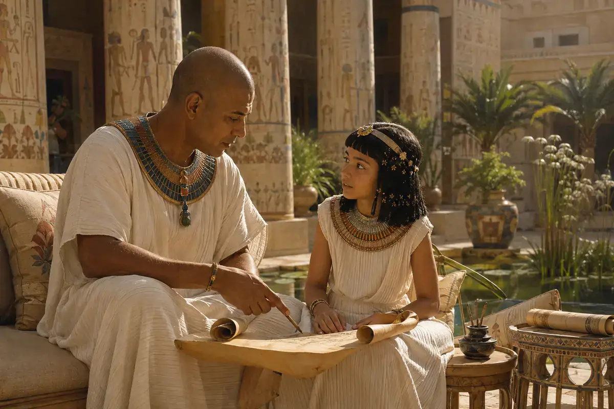 Senenmut tutoring Princess Neferure during Queen Hatshepsut reign