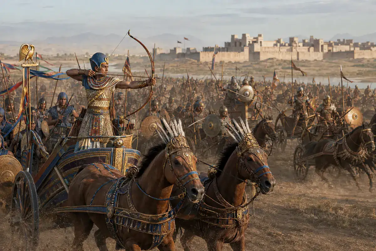 Ramesses II fighting from his chariot at the Battle of Kadesh