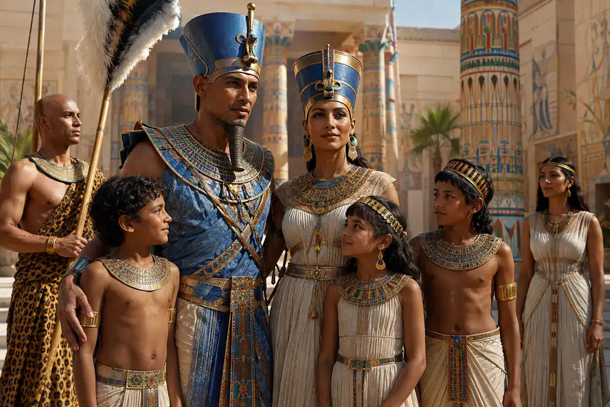 Ramesses II with Queen Nefertari and members of the royal family