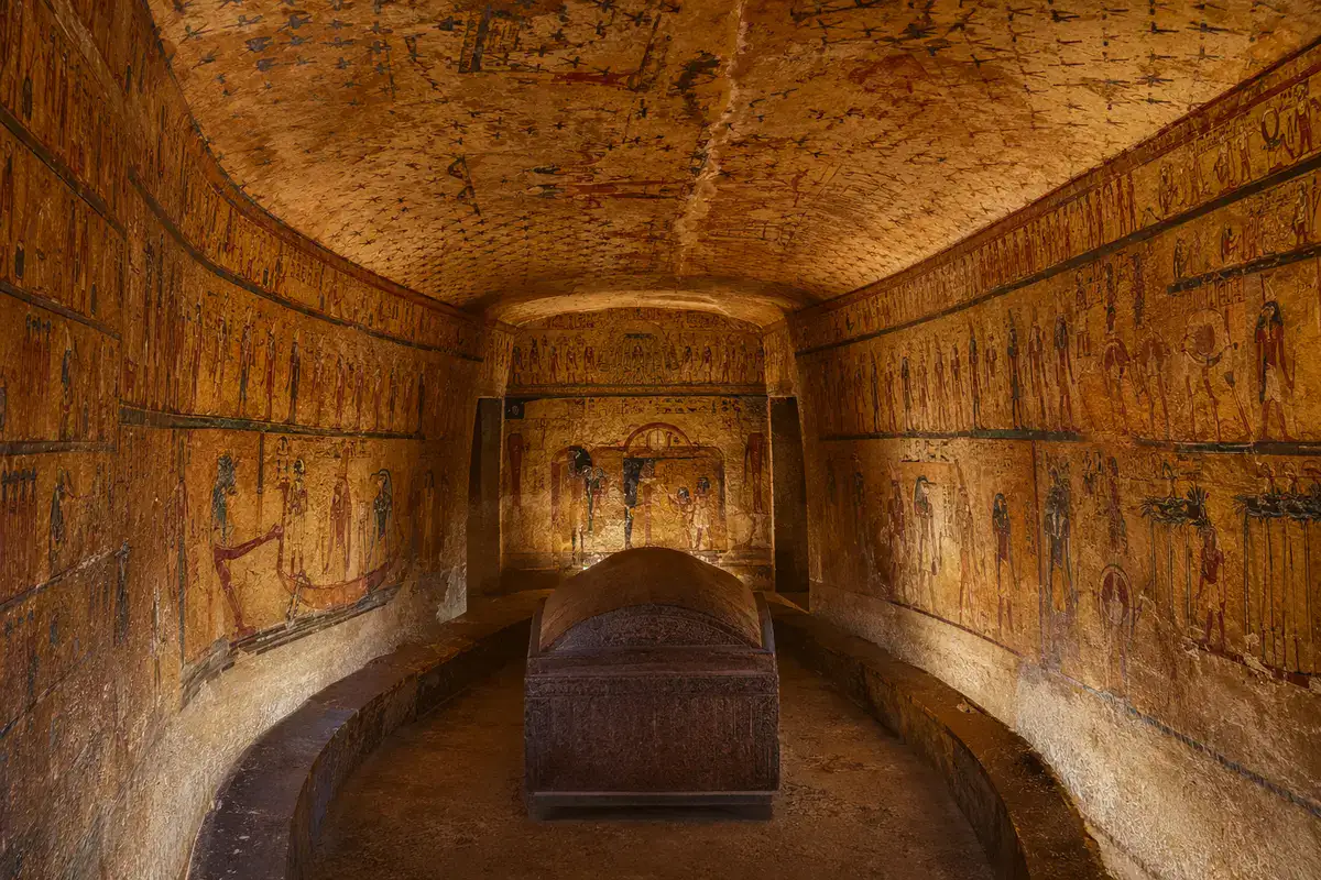 The burial chamber of Thutmose III's tomb KV34