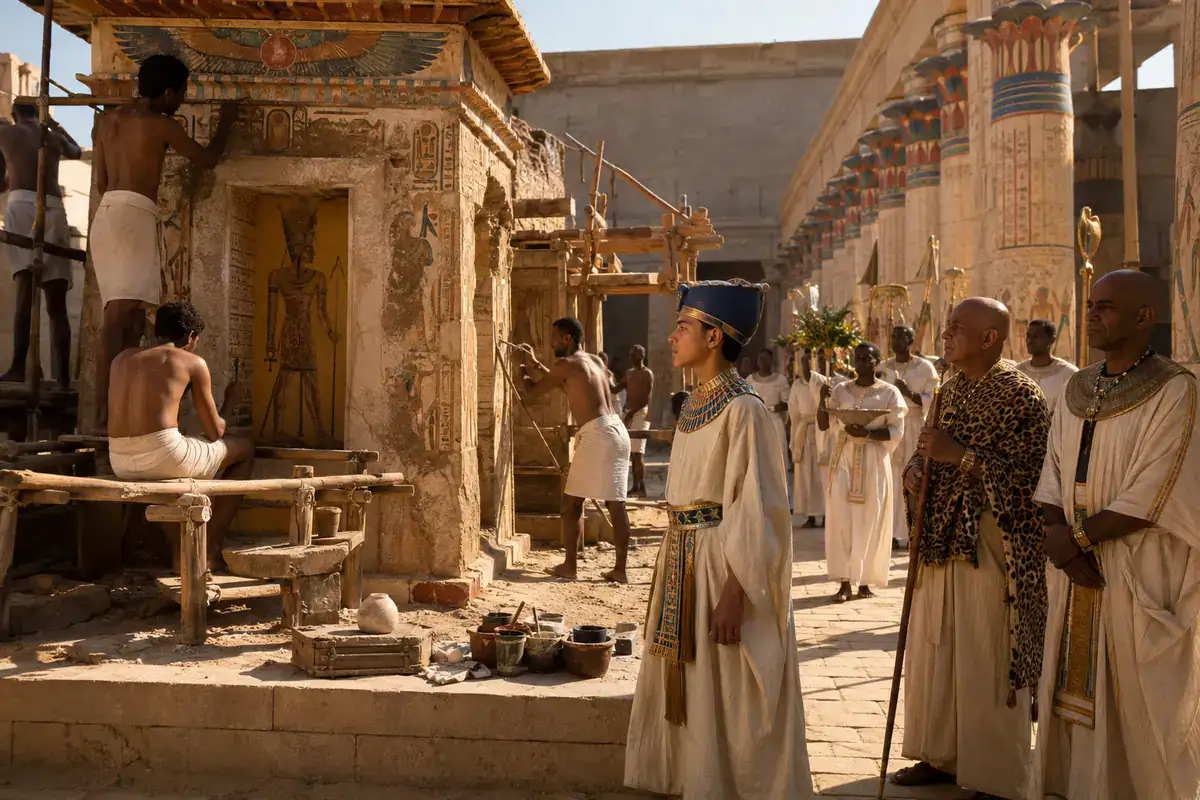 Tutankhamun overseeing the restoration of an Amun temple
