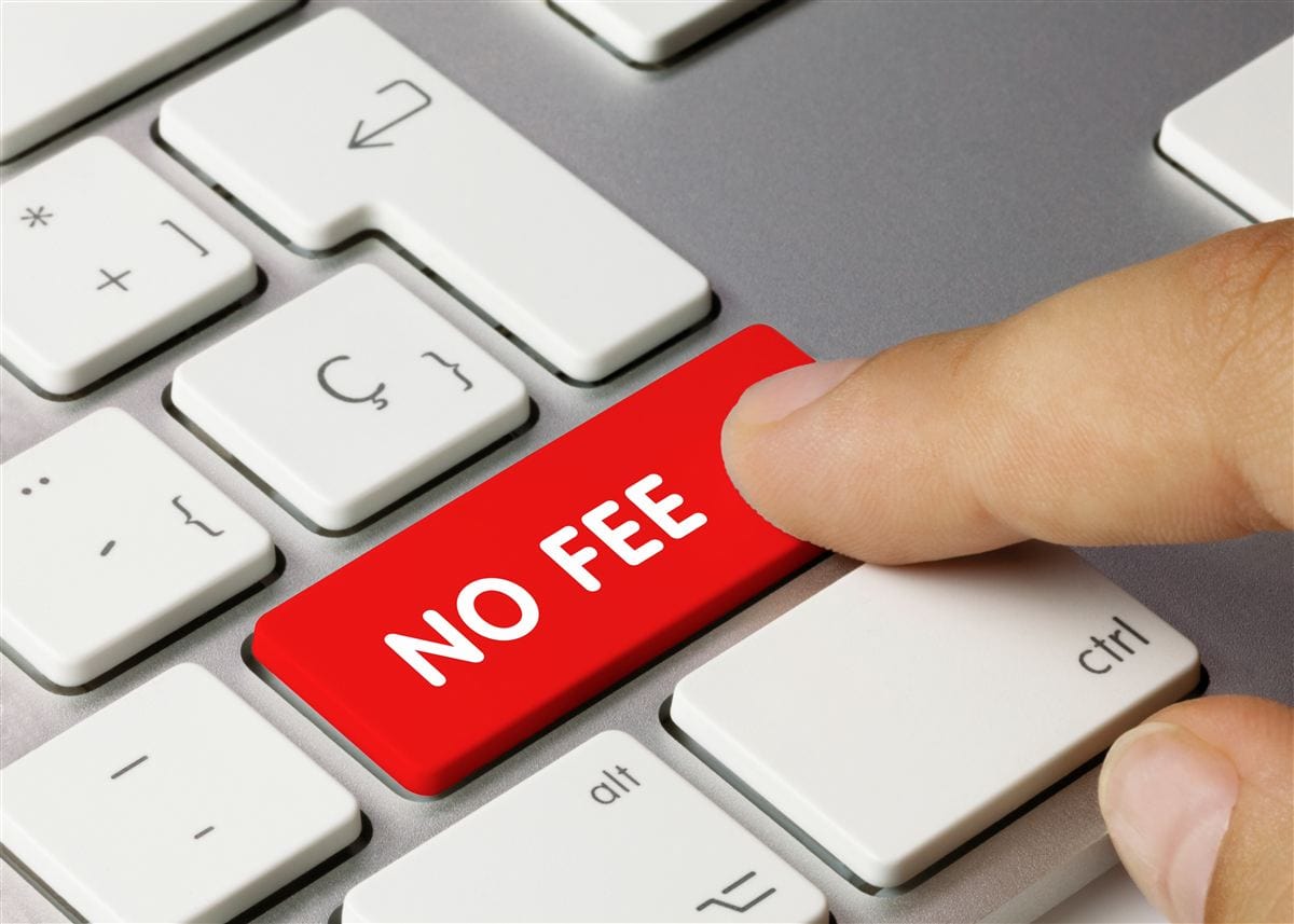 Red NO FEE key on a keyboard representing no fee unless you win contingency legal fees