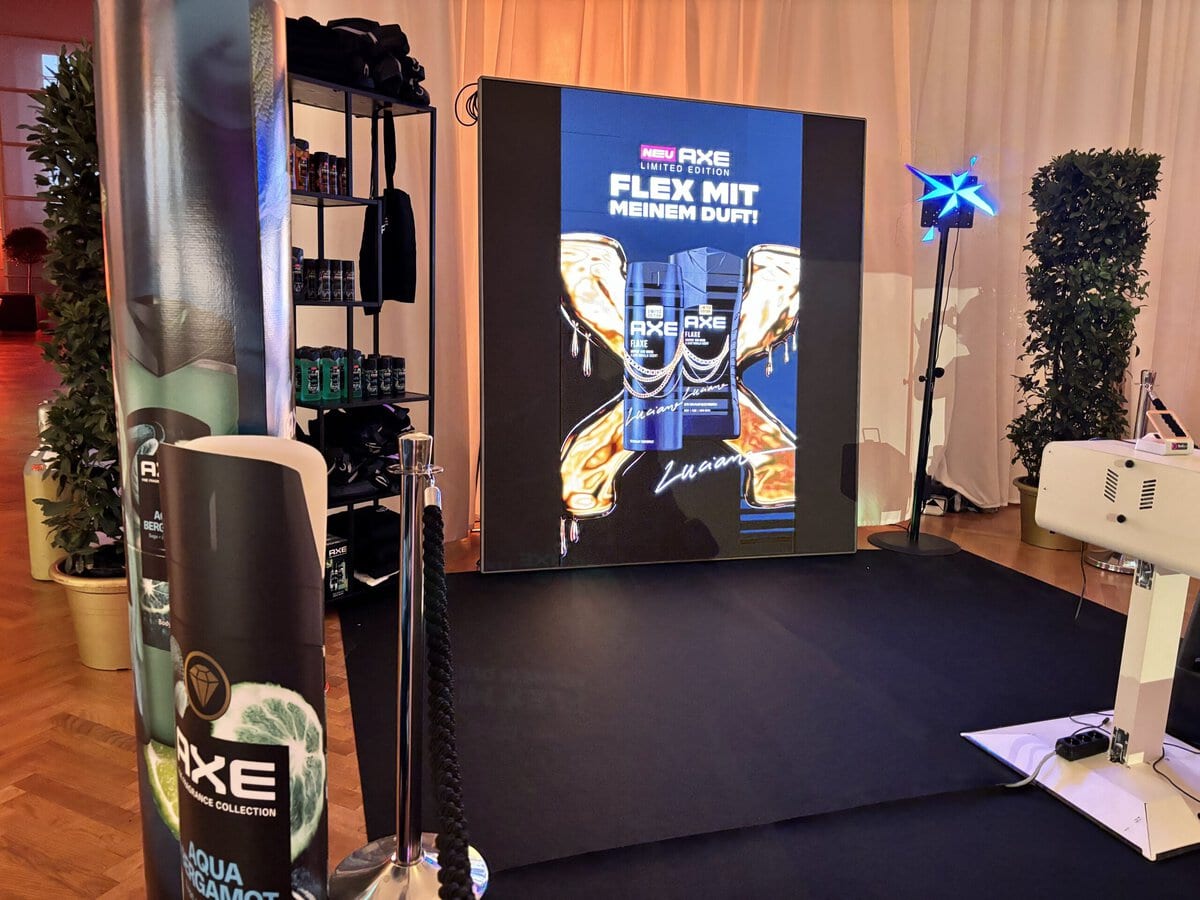 Digitales Glücksrad am Messestand im Kundenbranding
