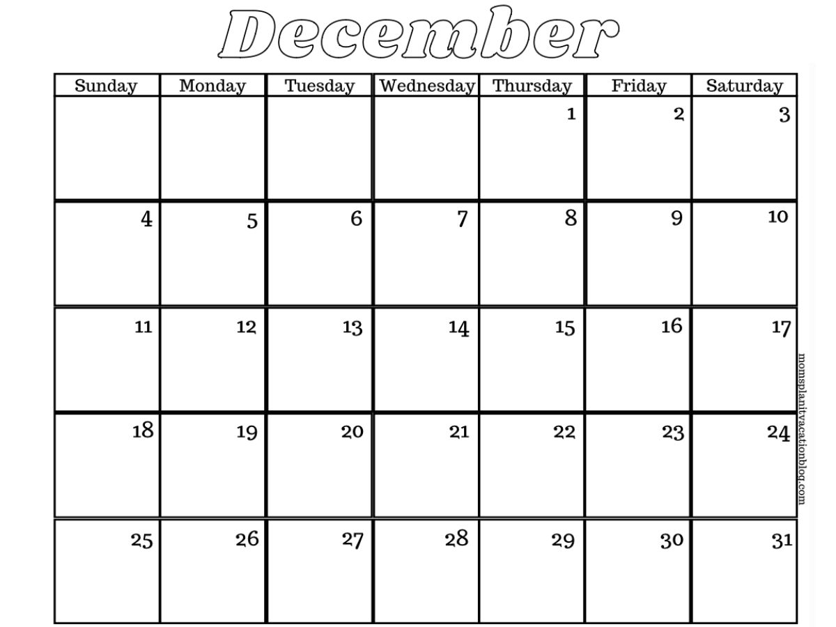 Blank December Calendar Printable 2024 CALENDAR PRINTABLE