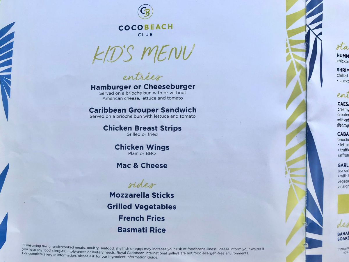 Coco Beach Club Kid's Menu