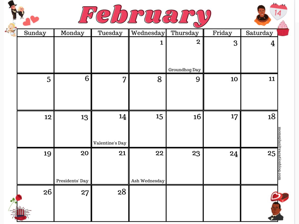 Free Printable February Calendars (2023)