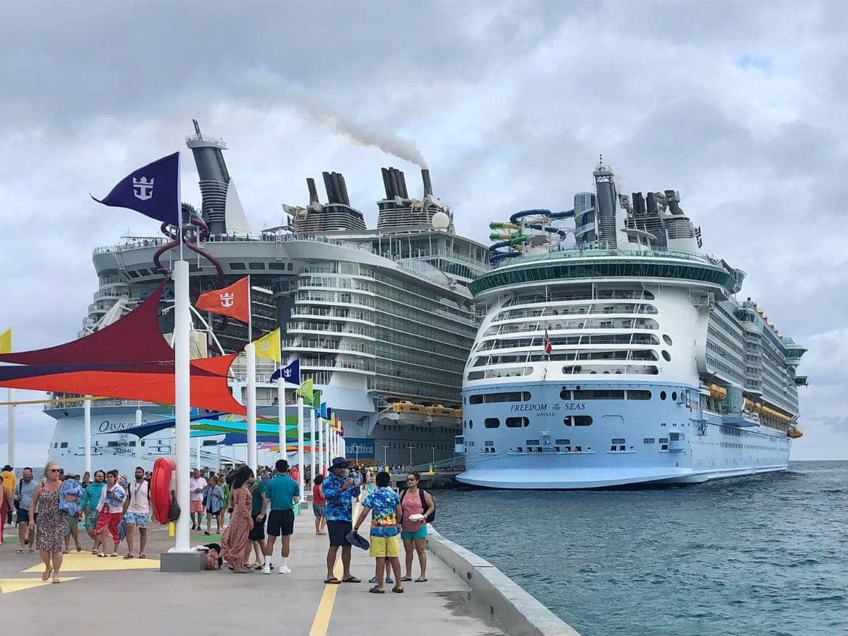 Oasis of the Seas and Freedom of the Seas docked at CocoCay