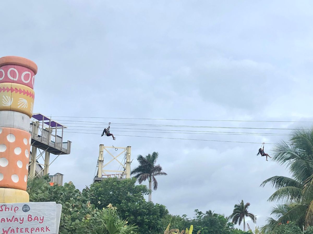 two people ziplining