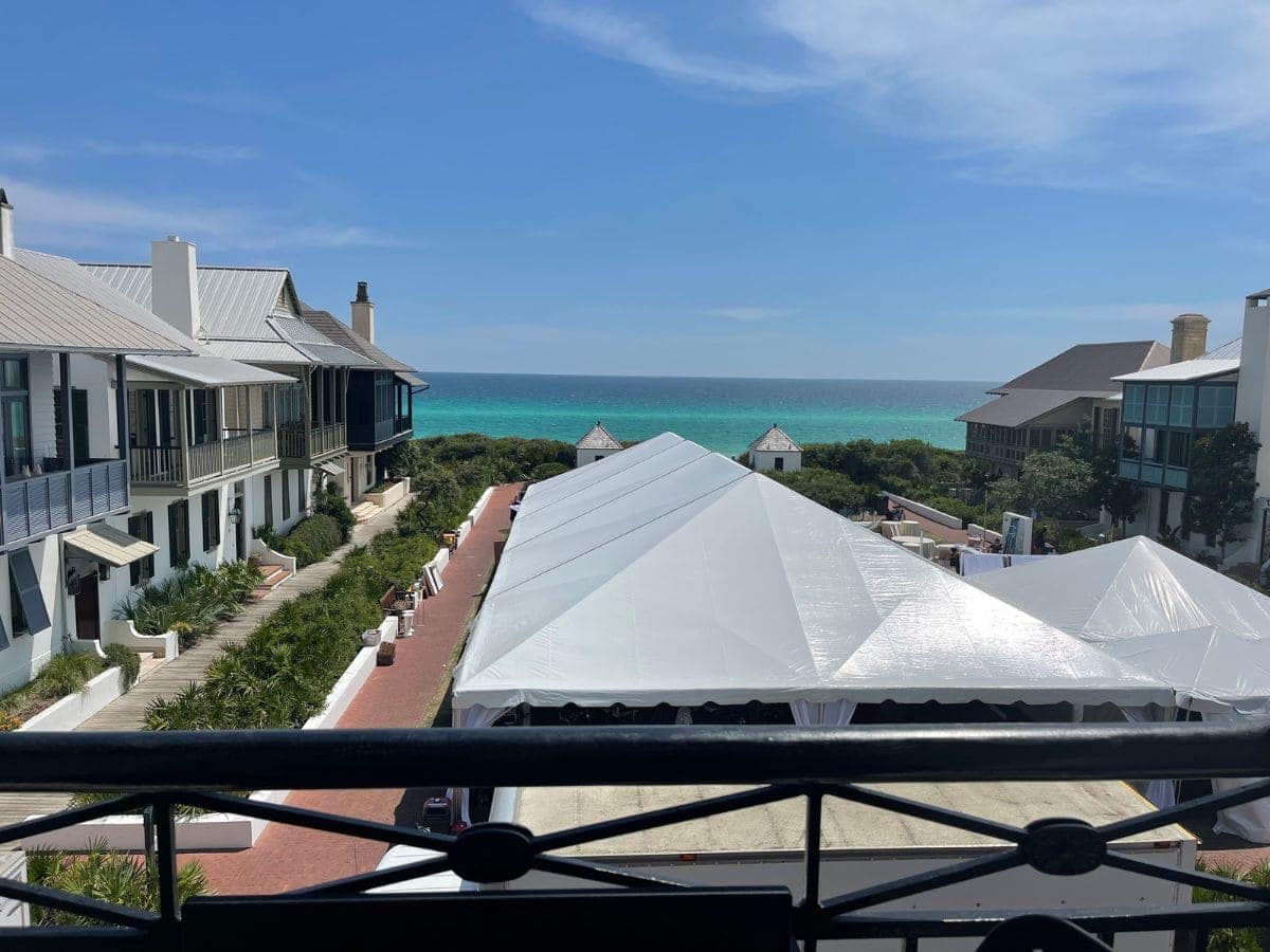 Gulf View room from balcony with white tent 