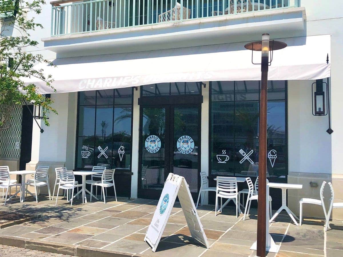 Outside patio of Charlie's Delights in Alys Beach