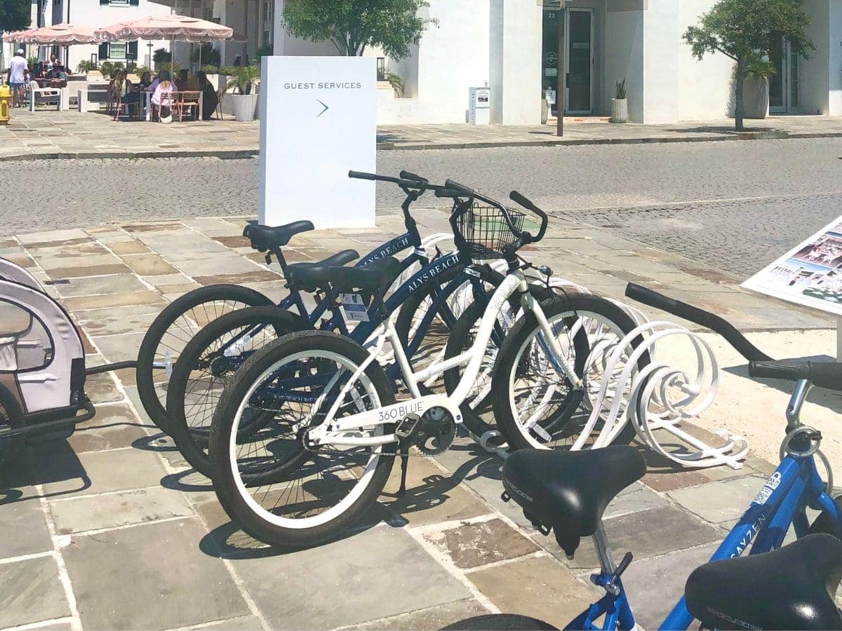 bikes parked on sidewalk