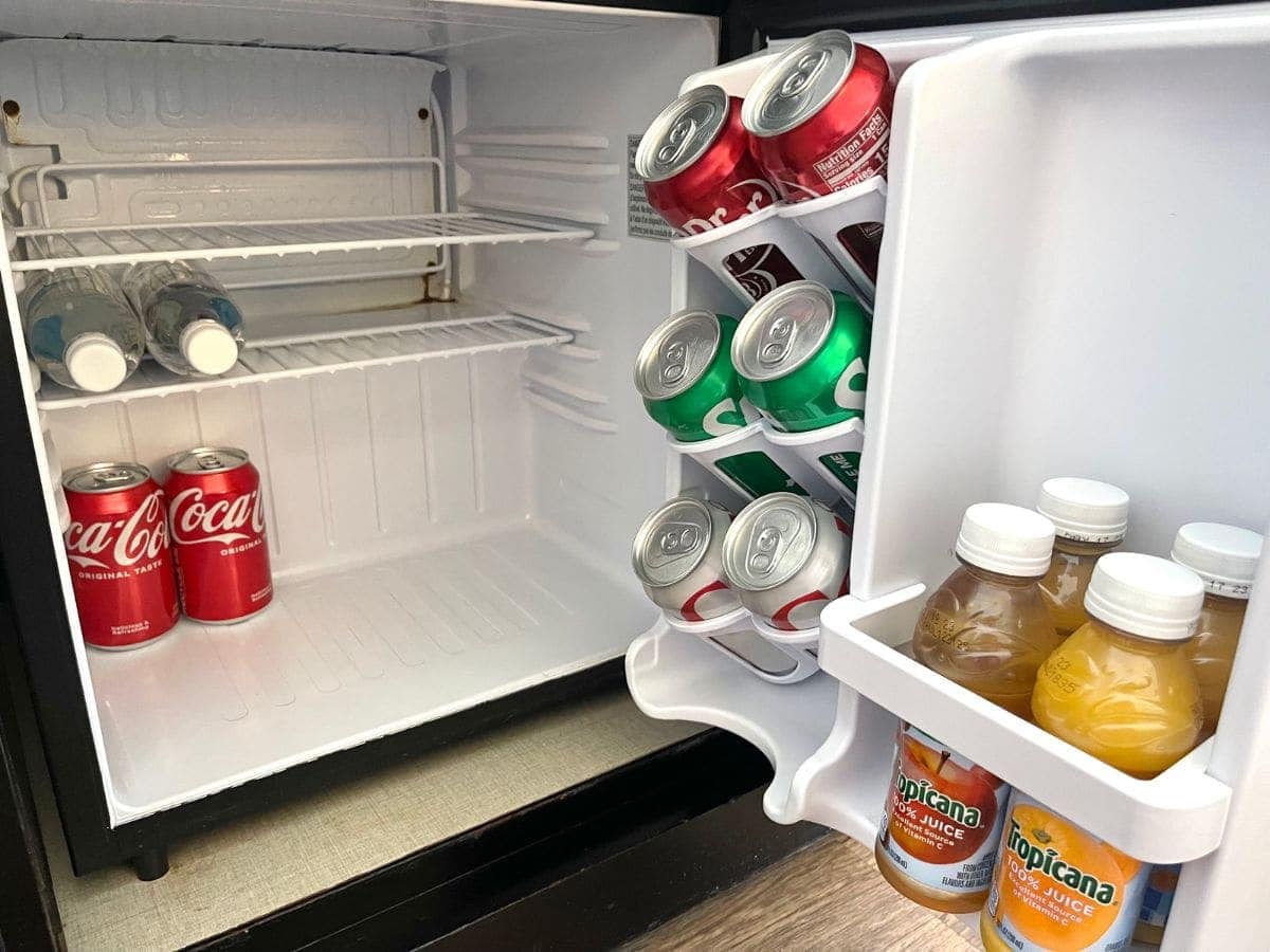 beverages in mini fridge