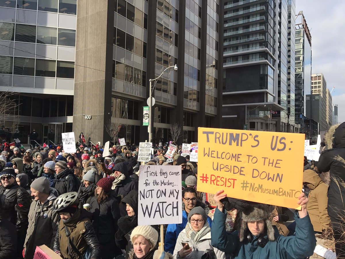 Thousands Gather For Anti-Trump And Islamophobia Protest in Toronto