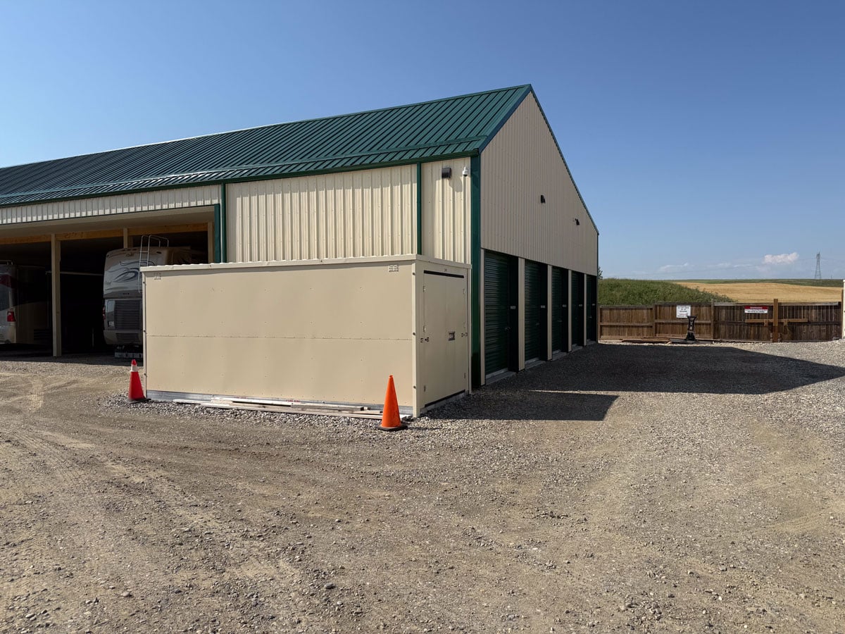 A row of modern storage units at Uncle Bob's facility, perfect for seasonal decluttering and fresh starts.